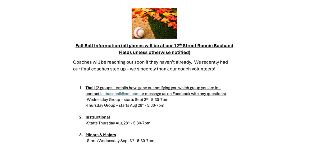 Fall Ball Information